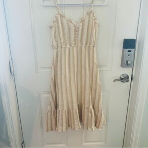 Aerie Midi Dress S | Cream Multicolor Stripe Button Front Spaghetti Strap